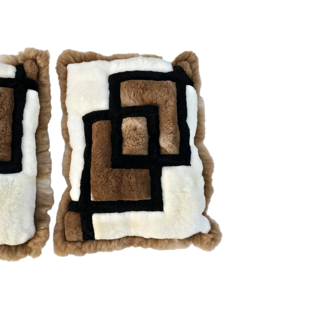VTG Pete's‎ Alpaca Fur Large Pillow Cases Geometric Patchwork 32 X 21 New READ